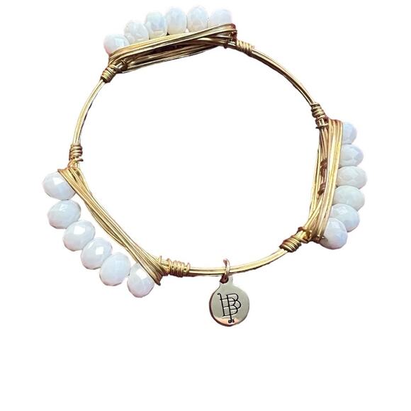 Burbon and Bow Ties Bracelet Gold tone and white beads - Picture 1 of 4